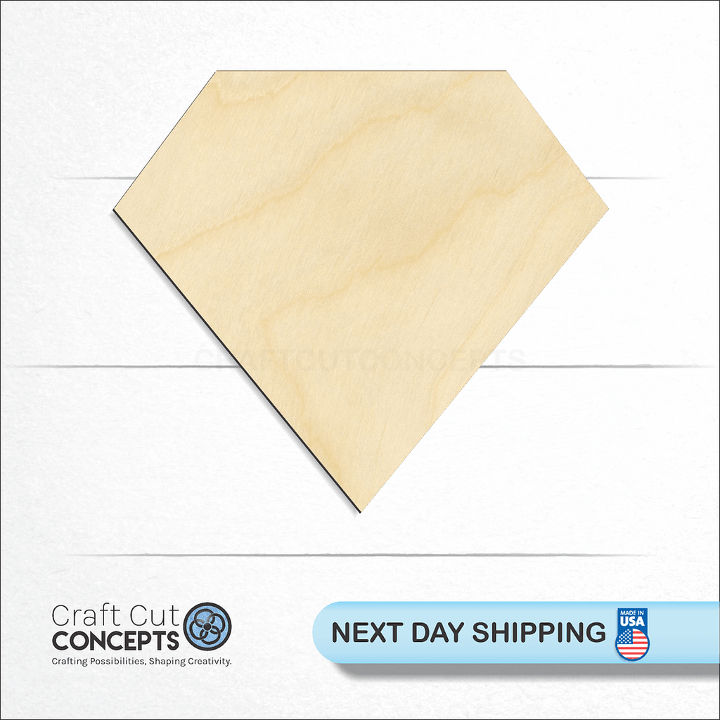 Craft Cut Concepts logo and next day shipping banner with an unfinished wood Gem-Diamond Round craft shape and blank