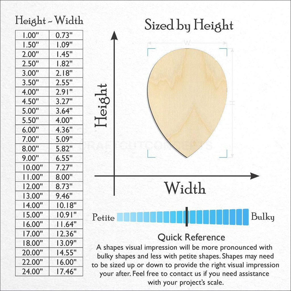 Sizes available for a laser cut Gem-Pear craft blank