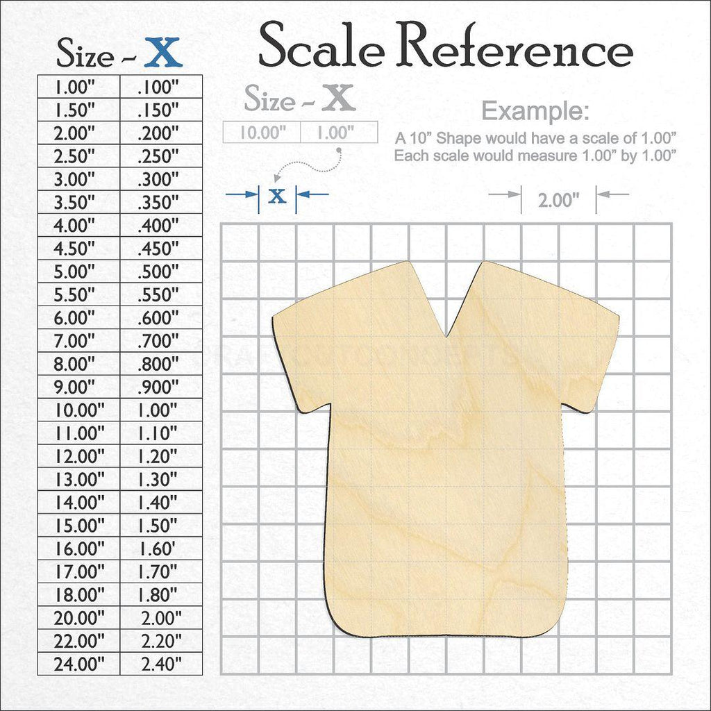 A scale and graph image showing a wood Srub Shirt craft blank