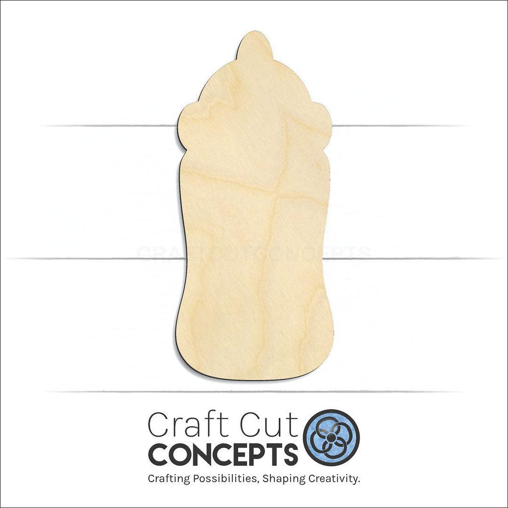 Craft Cut Concepts Logo under a wood Baby Bottle craft shape and blank