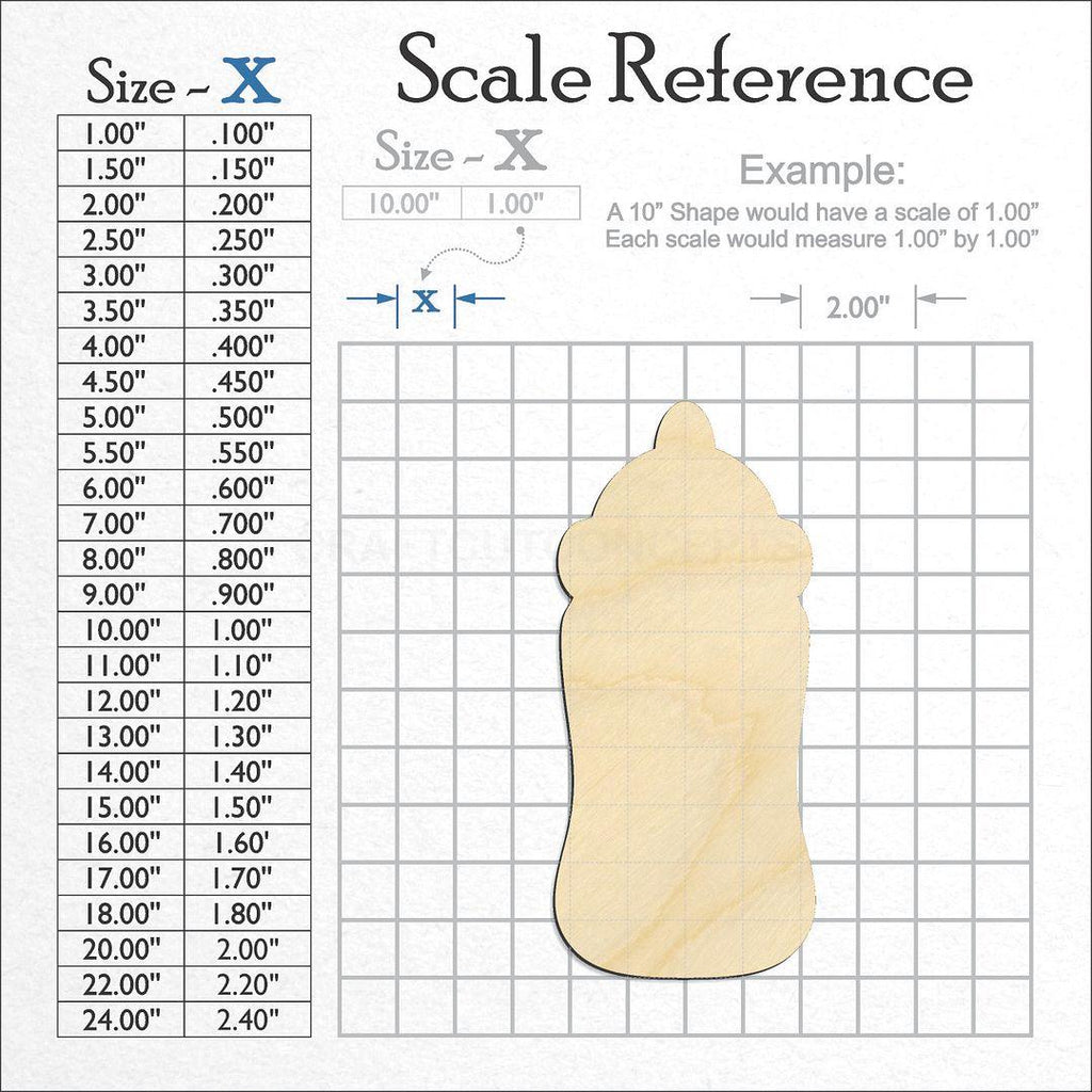 A scale and graph image showing a wood Baby Bottle craft blank