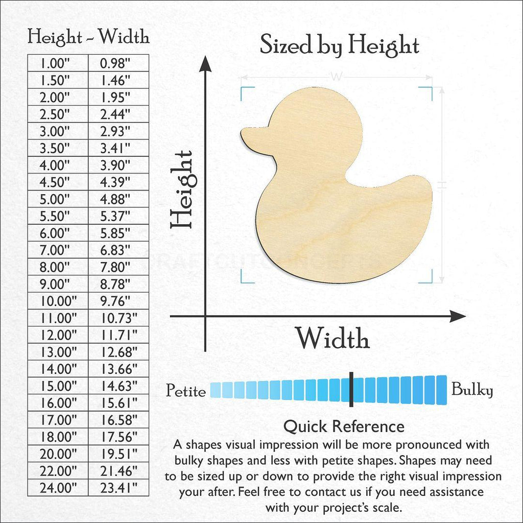 Sizes available for a laser cut Rubber Duck craft blank