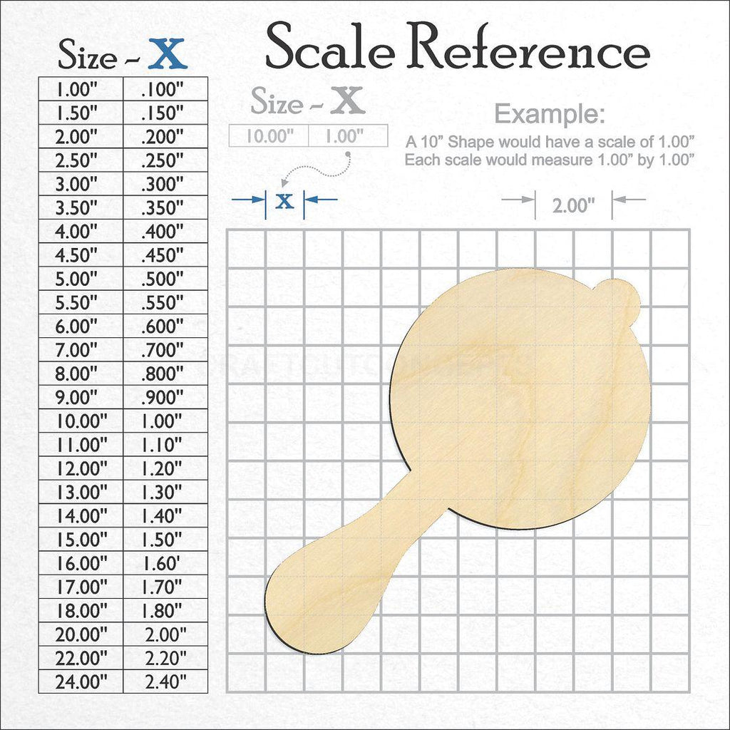 A scale and graph image showing a wood Baby Rattle craft blank