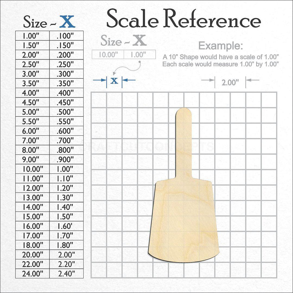 A scale and graph image showing a wood Cow Bell craft blank