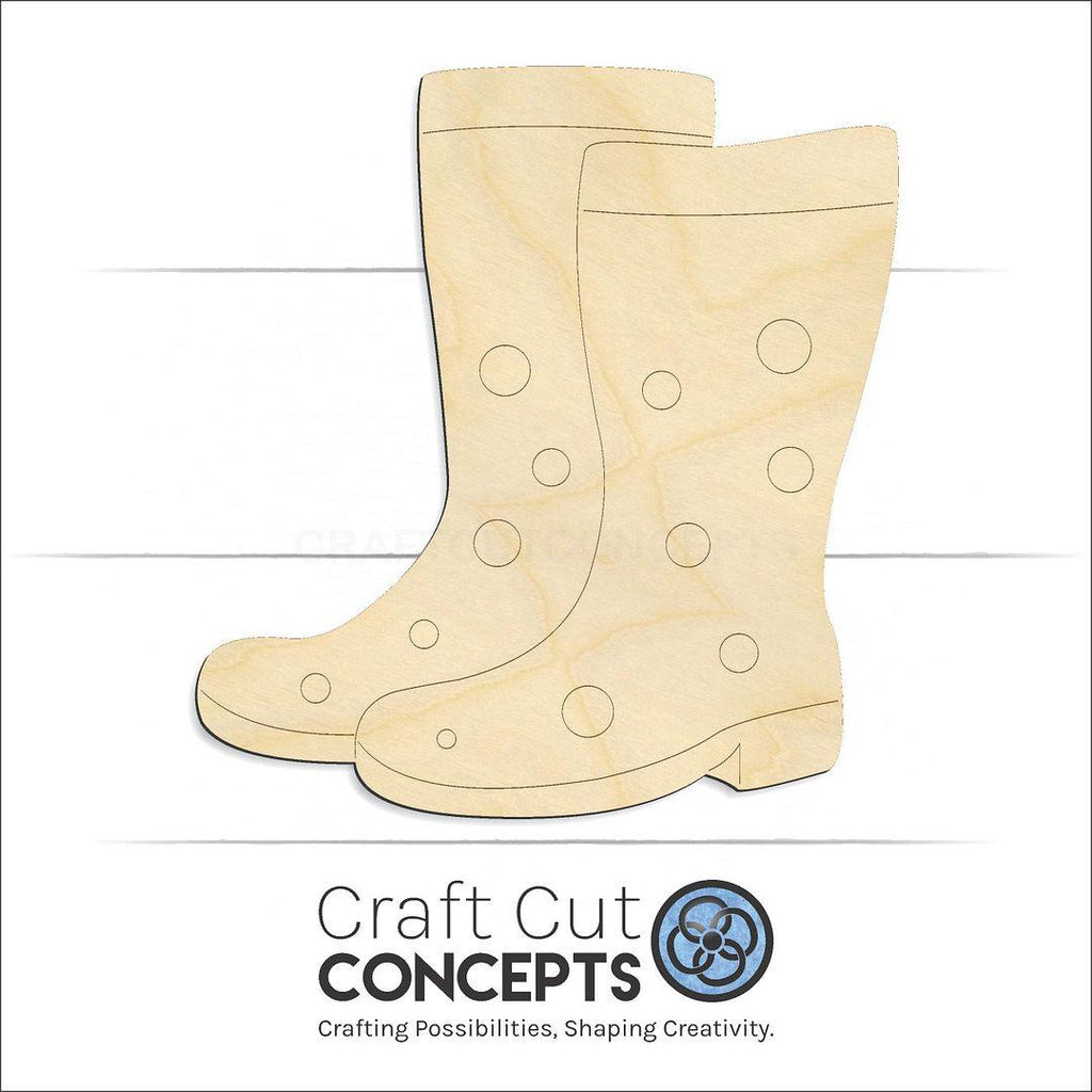 Craft Cut Concepts Logo under a wood Rain Boots craft shape and blank