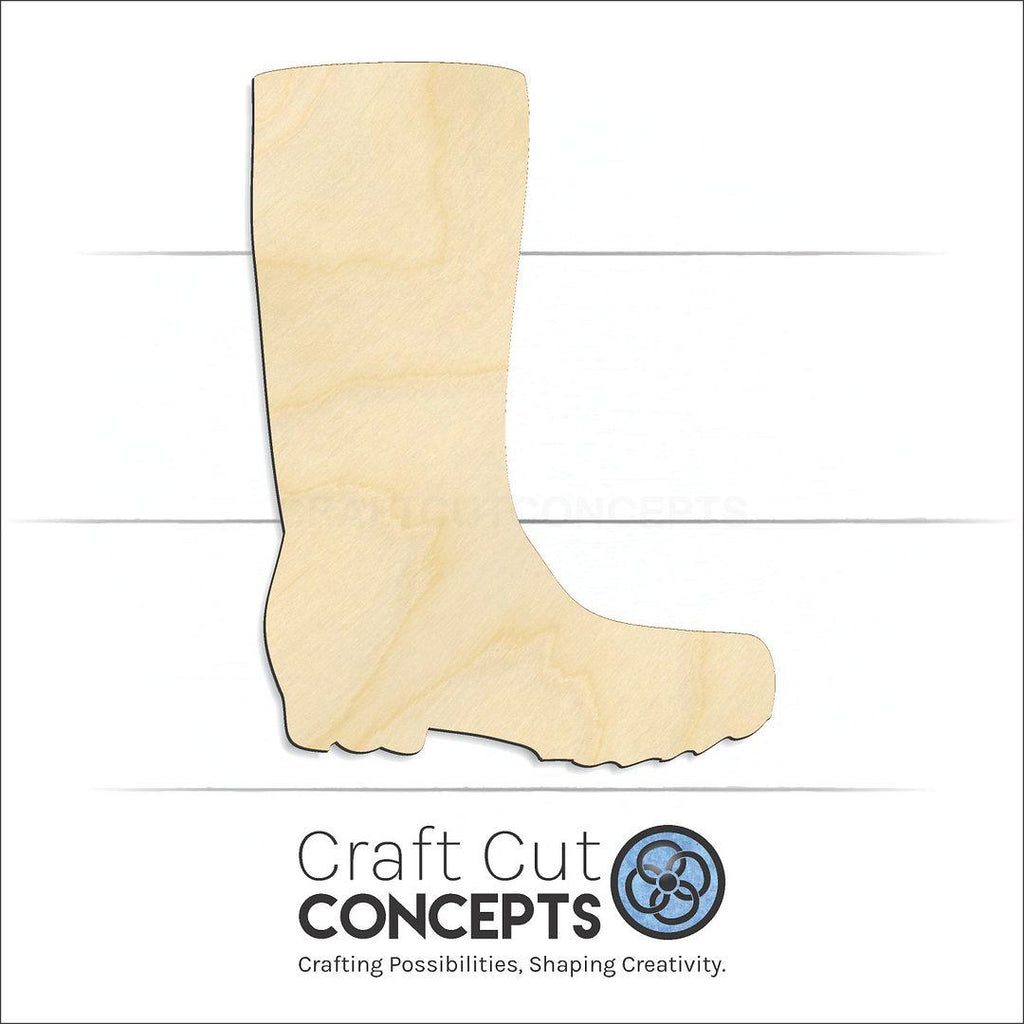 Craft Cut Concepts Logo under a wood Rain Boot craft shape and blank