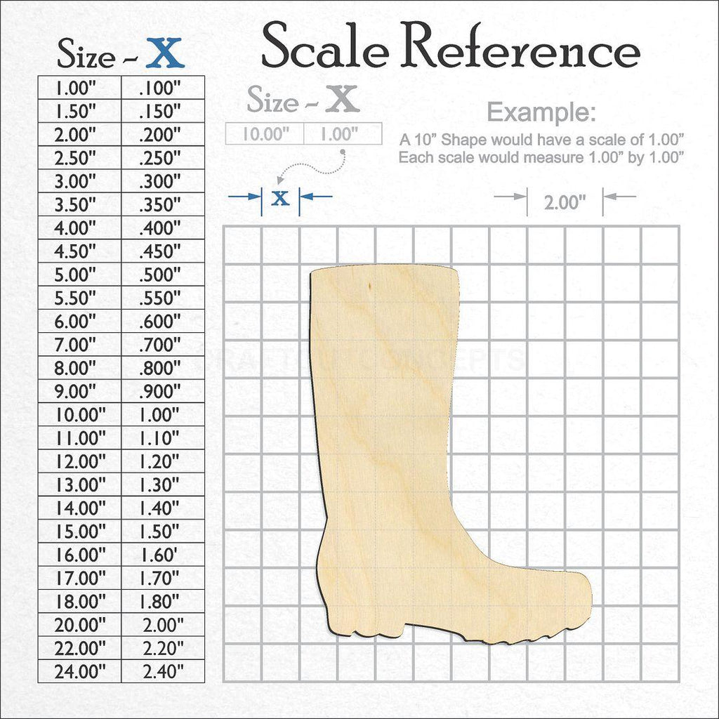 A scale and graph image showing a wood Rain Boot craft blank