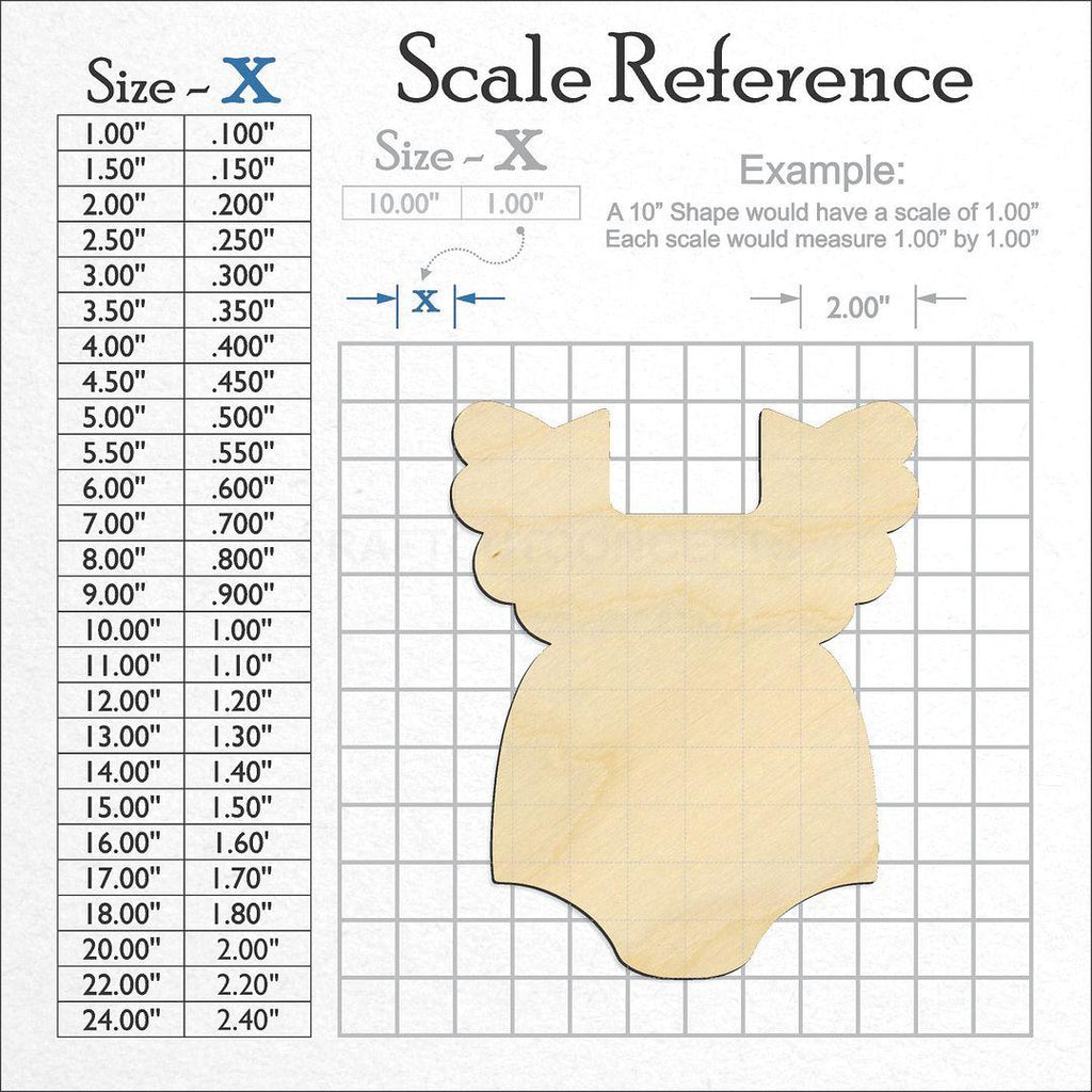 A scale and graph image showing a wood Outfit Doll Dress craft blank