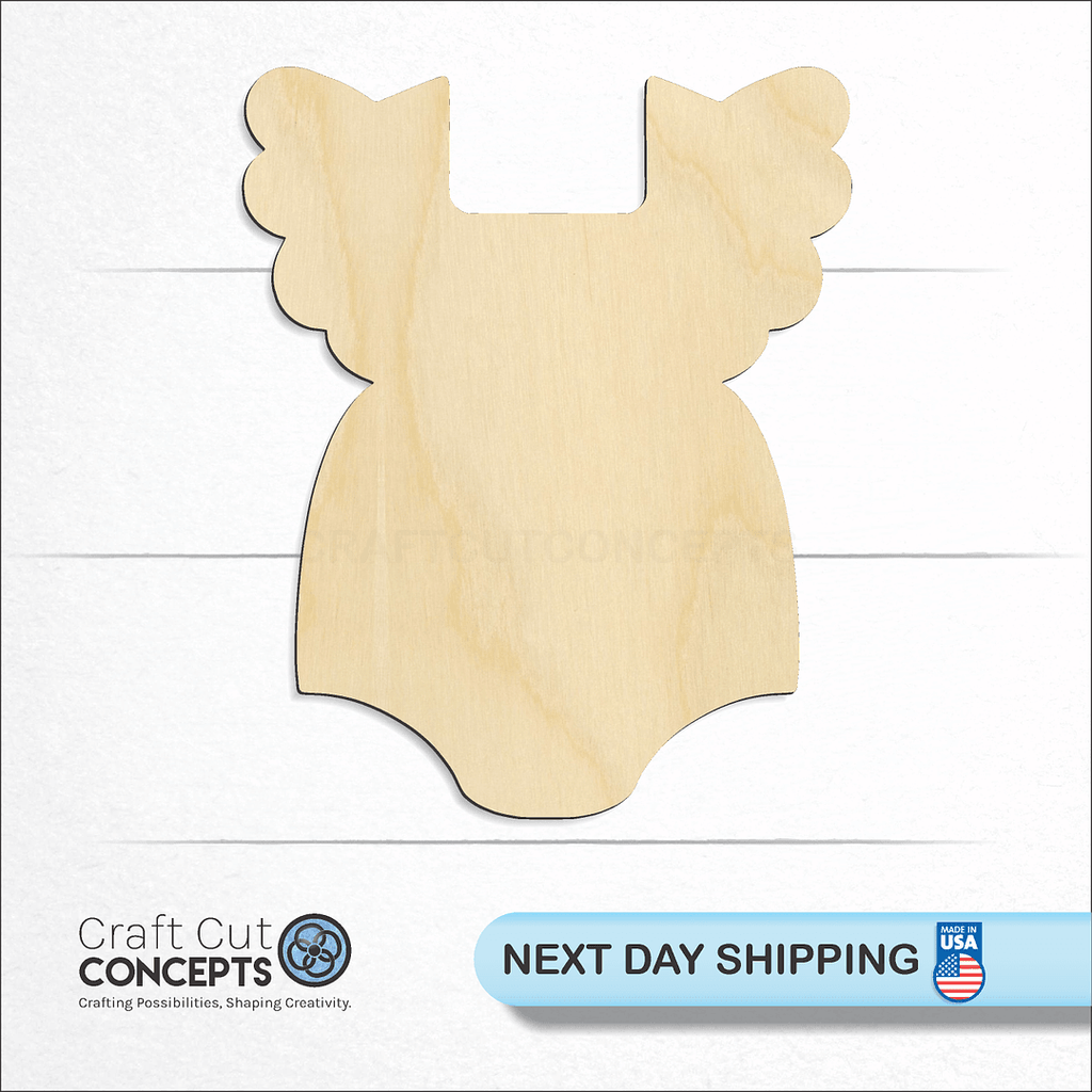 Craft Cut Concepts logo and next day shipping banner with an unfinished wood Outfit Doll Dress craft shape and blank