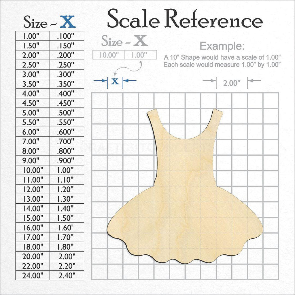 A scale and graph image showing a wood Dress craft blank