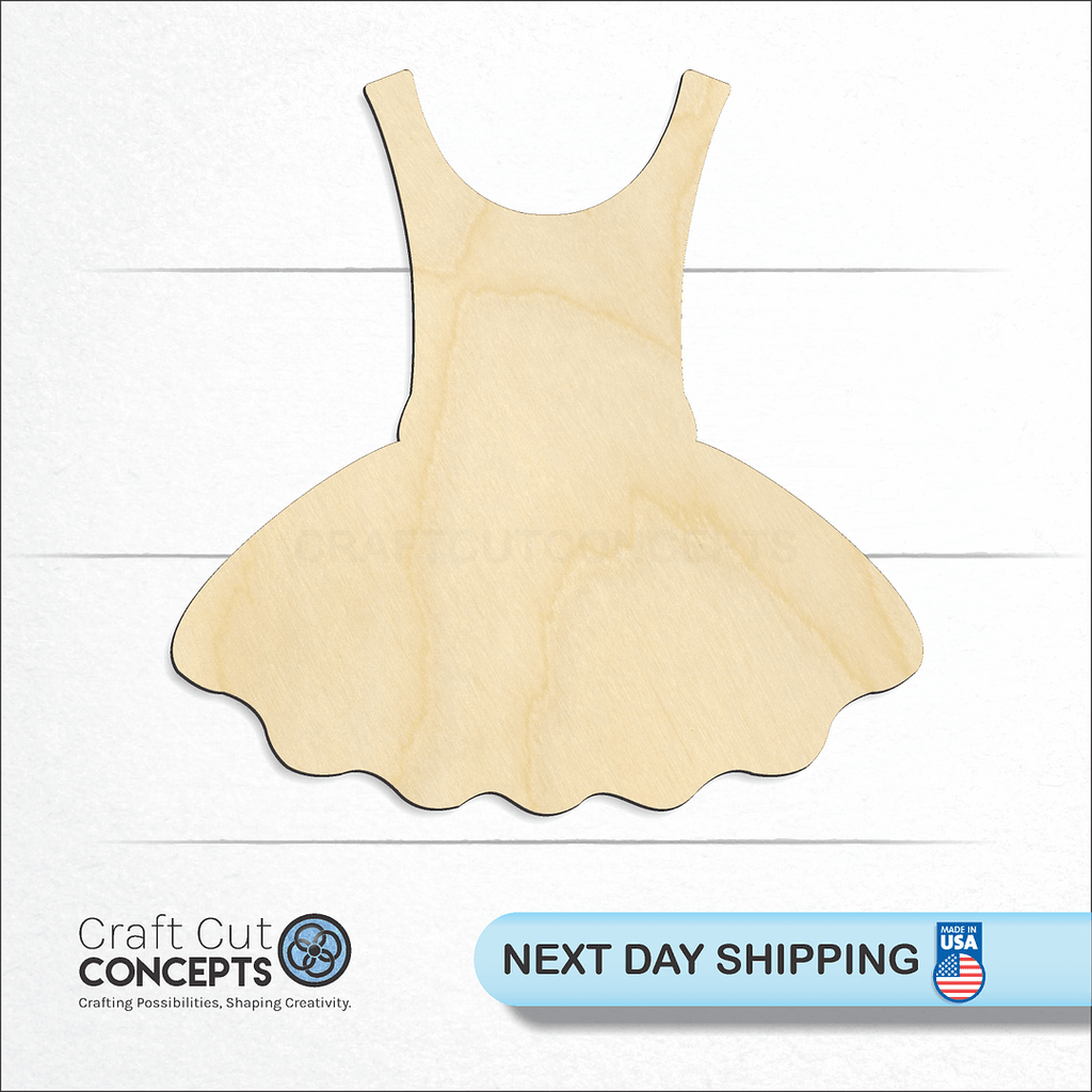 Craft Cut Concepts logo and next day shipping banner with an unfinished wood Dress craft shape and blank