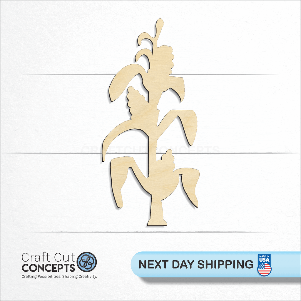 Craft Cut Concepts logo and next day shipping banner with an unfinished wood Corn Stalk craft shape and blank