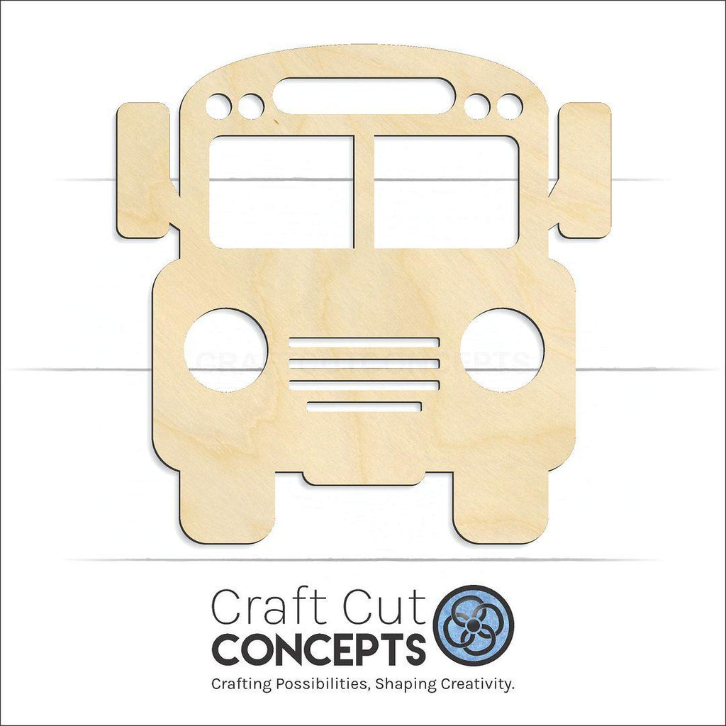 Craft Cut Concepts Logo under a wood School Bus craft shape and blank