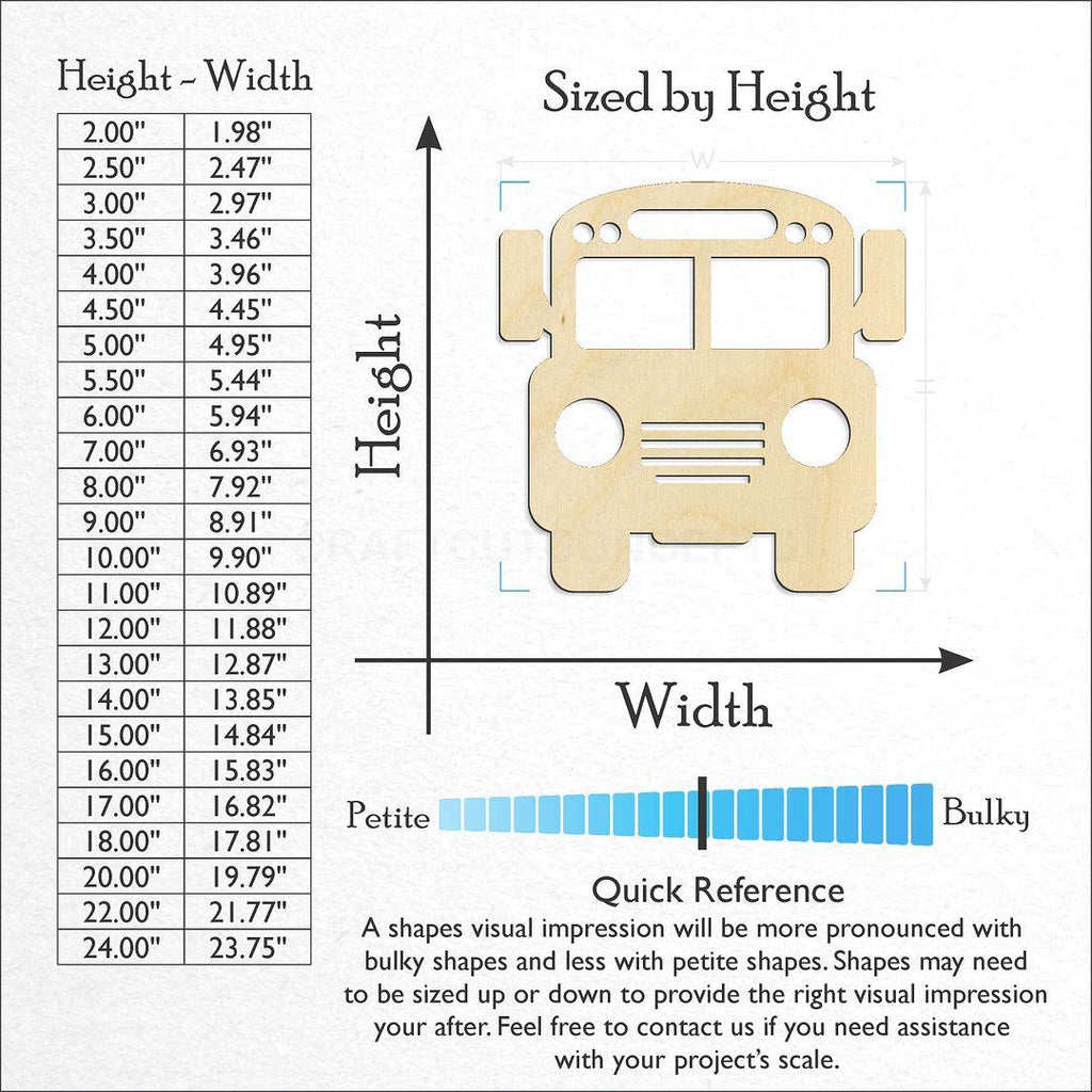 Sizes available for a laser cut School Bus craft blank