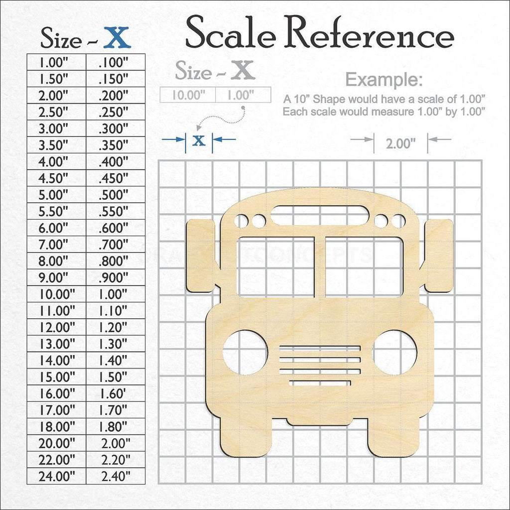 A scale and graph image showing a wood School Bus craft blank