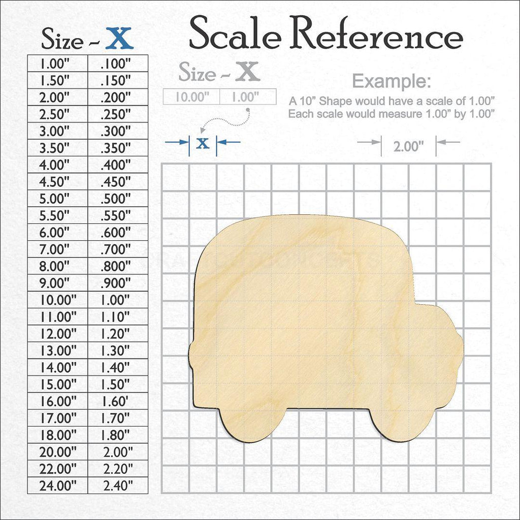 A scale and graph image showing a wood School Bus craft blank