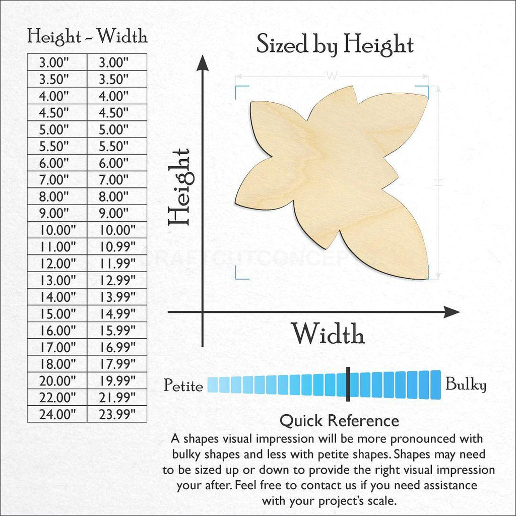 Sizes available for a laser cut plumeria craft blank