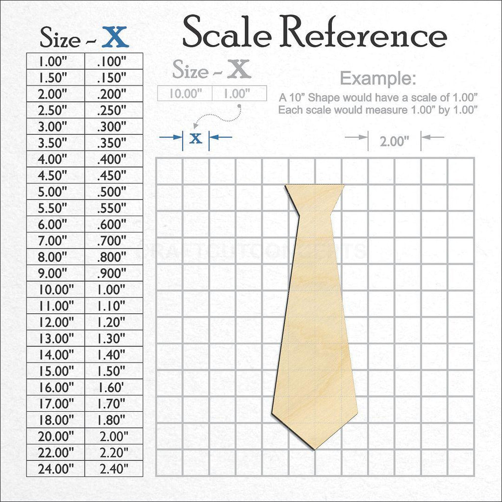 A scale and graph image showing a wood Dress Tie craft blank