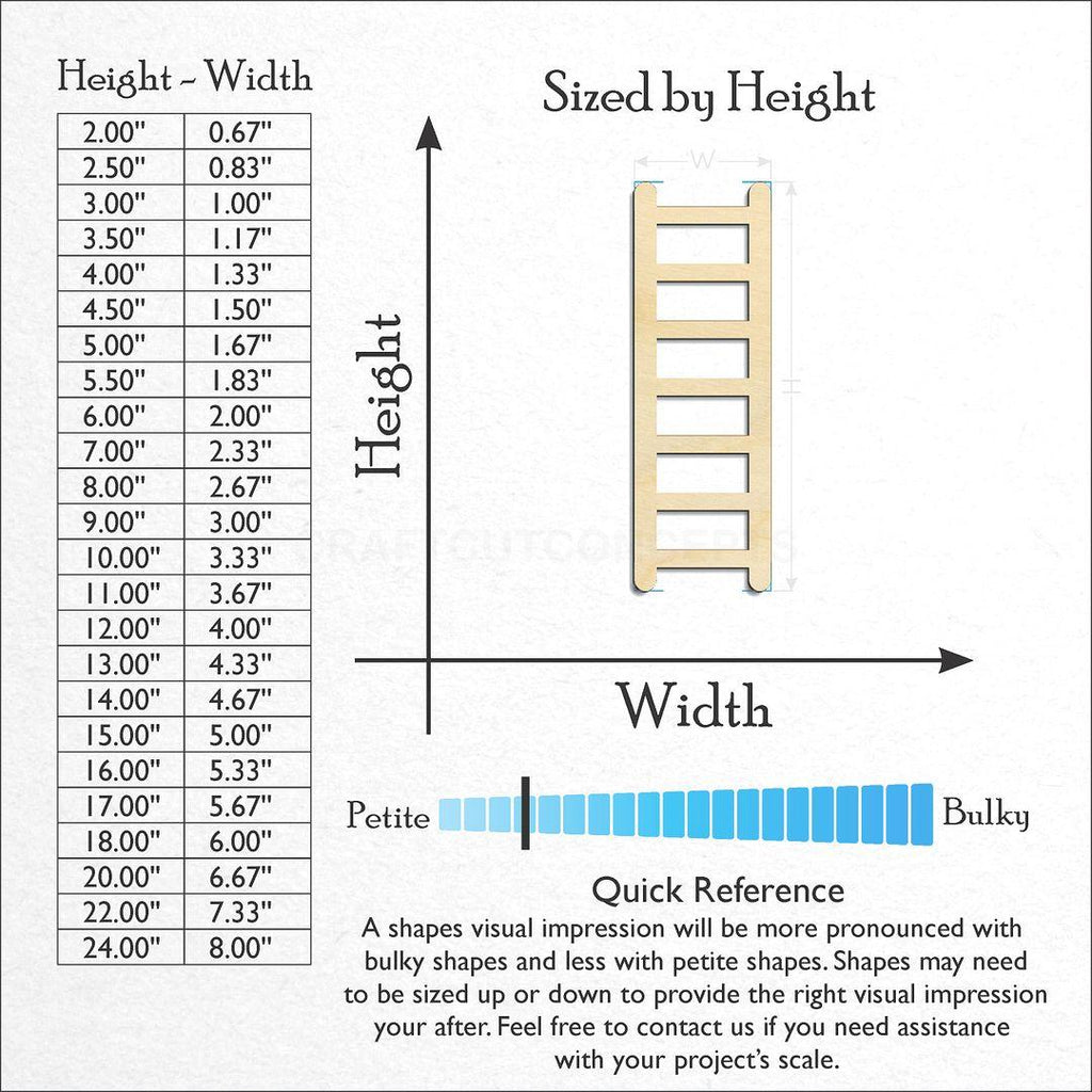 Sizes available for a laser cut Ladder craft blank