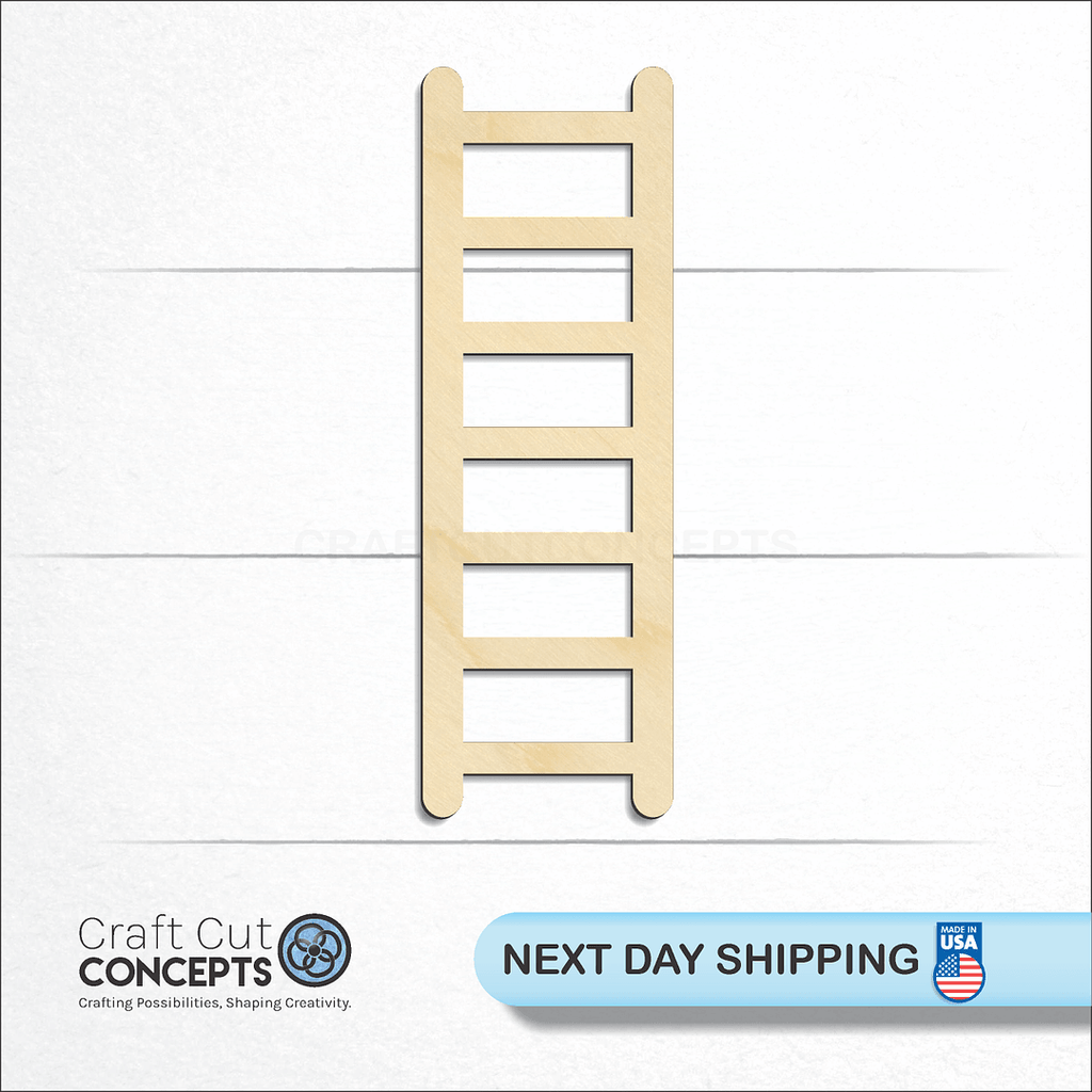 Craft Cut Concepts logo and next day shipping banner with an unfinished wood Ladder craft shape and blank