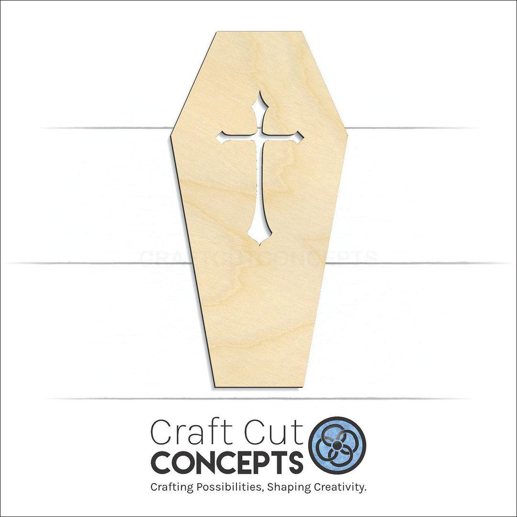 Craft Cut Concepts Logo under a wood Coffin craft shape and blank