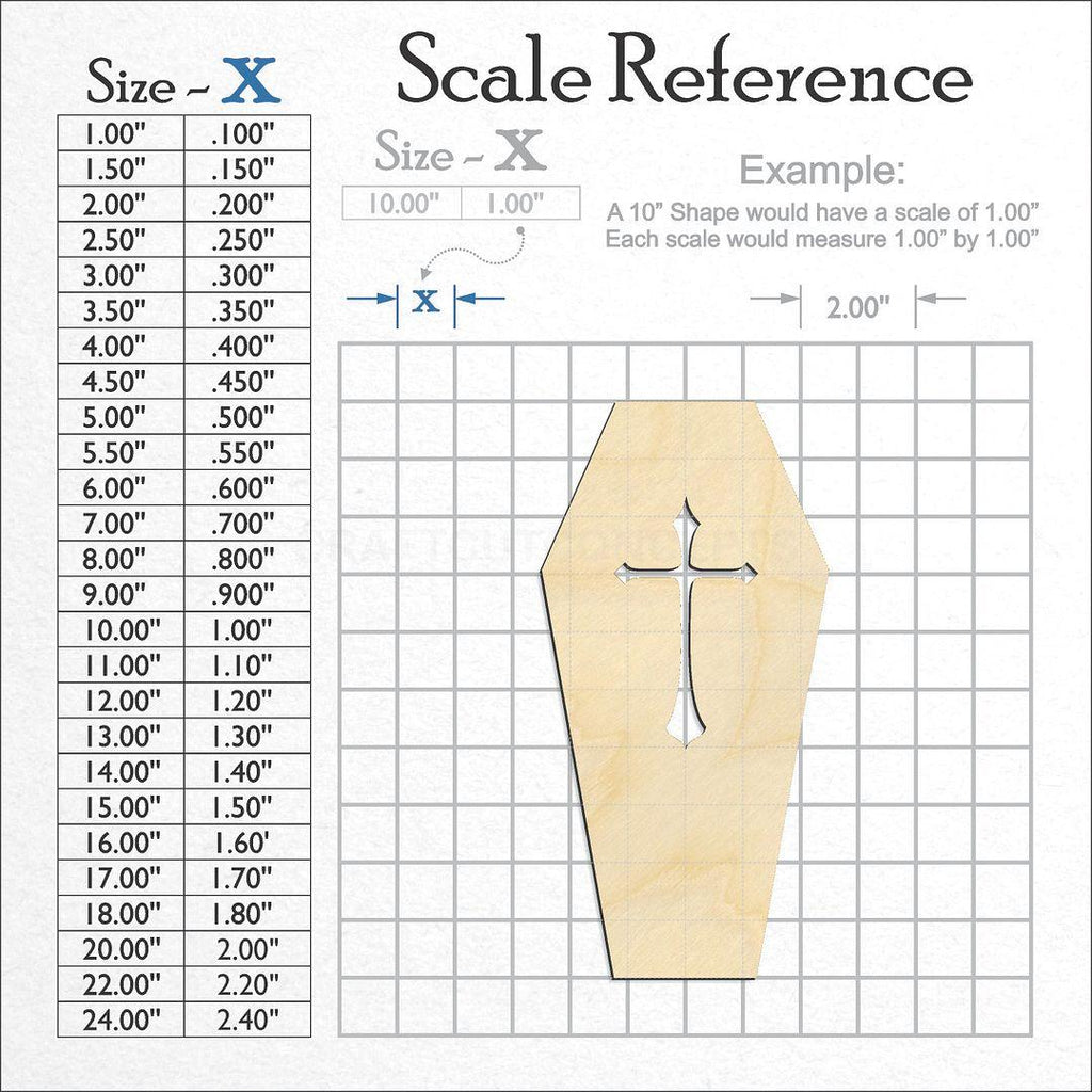 A scale and graph image showing a wood Coffin craft blank