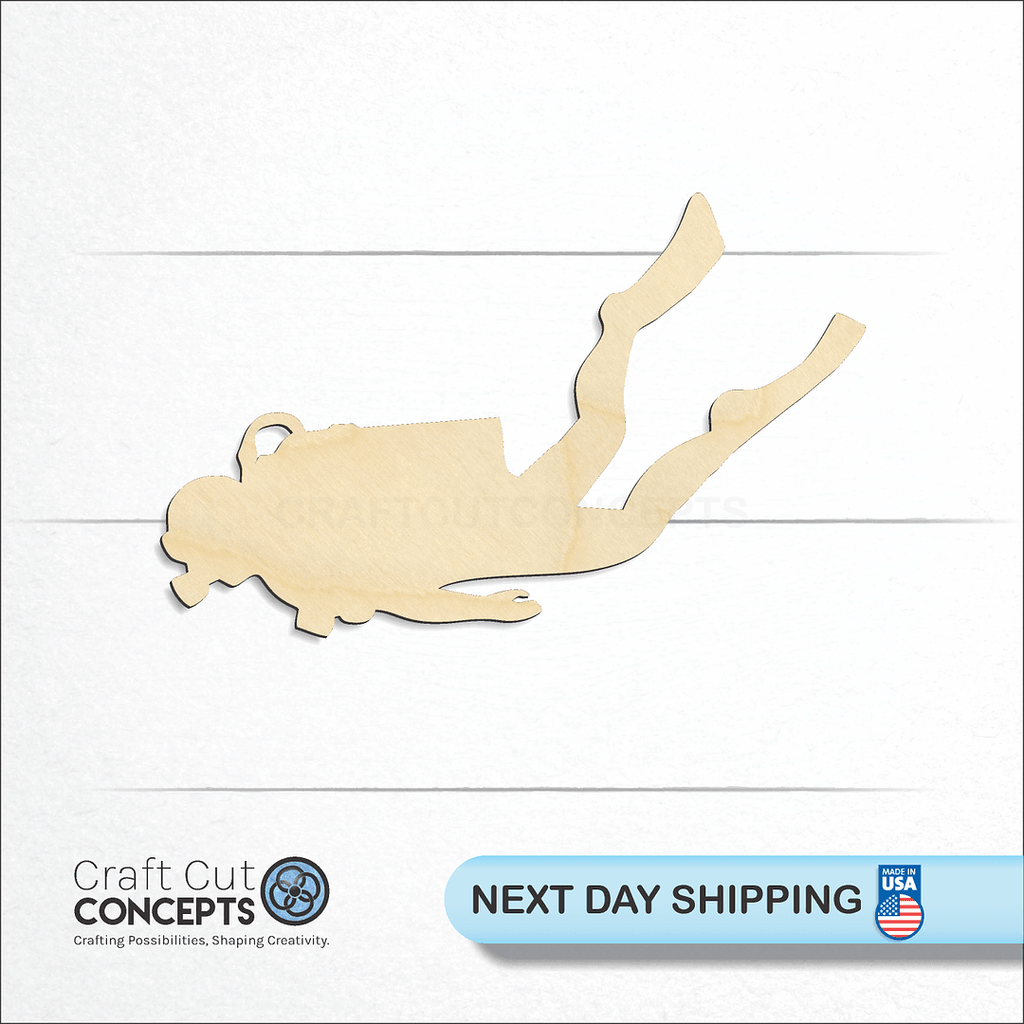 Craft Cut Concepts logo and next day shipping banner with an unfinished wood Scuba Diver craft shape and blank