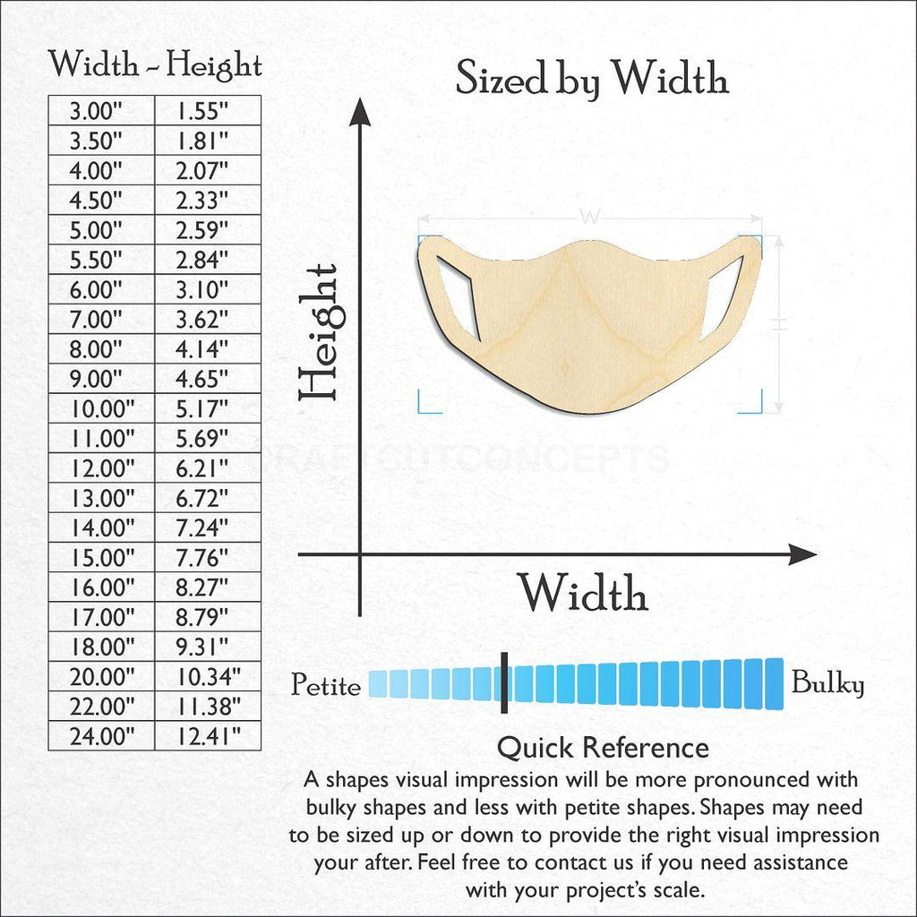 Sizes available for a laser cut Medical Face Mask craft blank