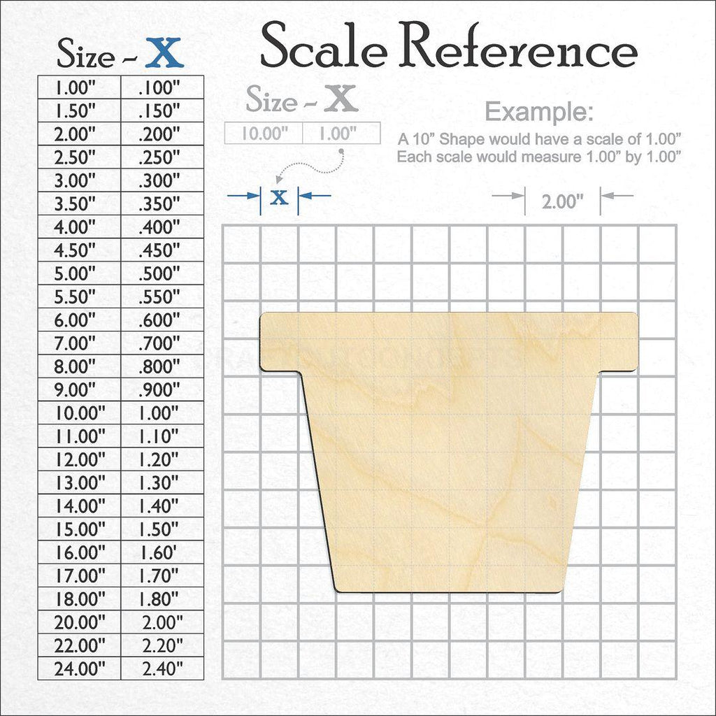 A scale and graph image showing a wood Flower Pot craft blank