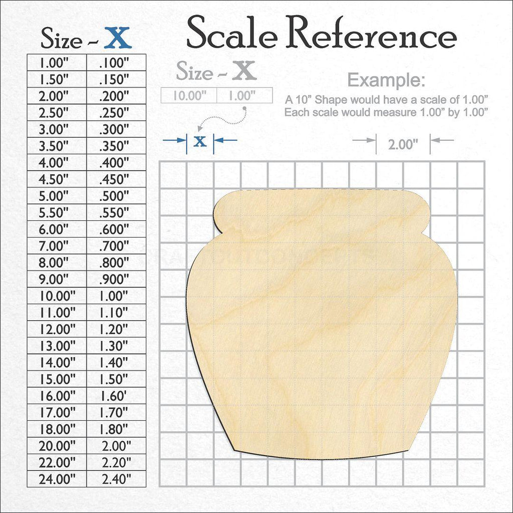 A scale and graph image showing a wood Honey Flower Pot craft blank