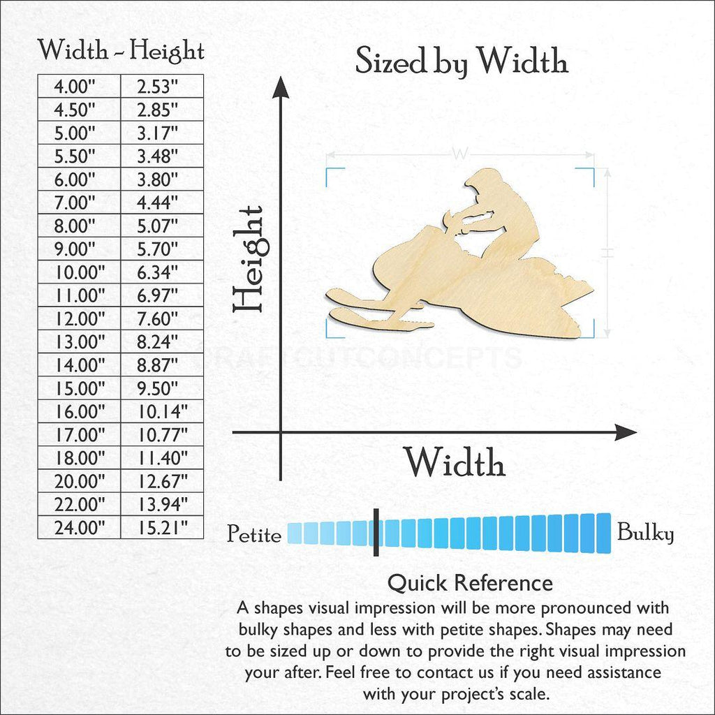 Sizes available for a laser cut Snow Mobile Rider craft blank