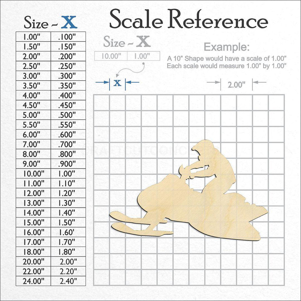 A scale and graph image showing a wood Snow Mobile Rider craft blank