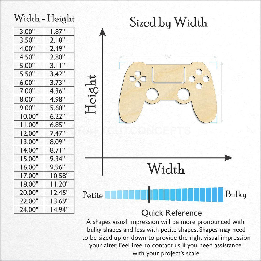 Sizes available for a laser cut Game Controller craft blank