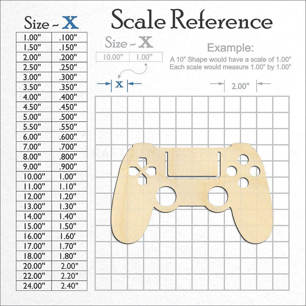 A scale and graph image showing a wood Game Controller craft blank