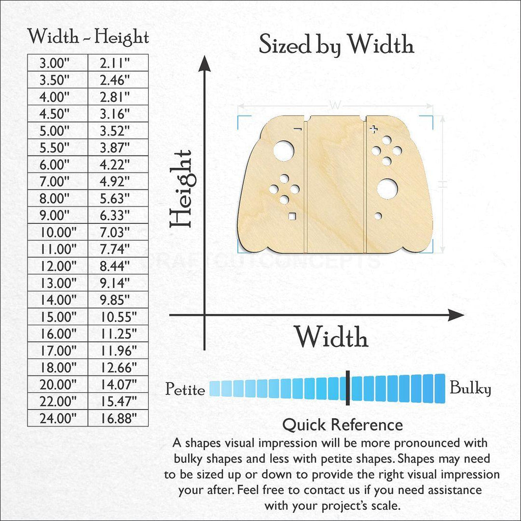 Sizes available for a laser cut Game Controller craft blank