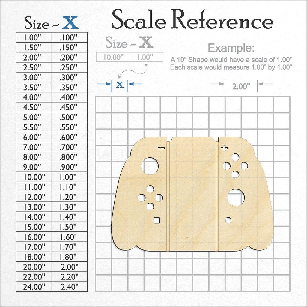 A scale and graph image showing a wood Game Controller craft blank