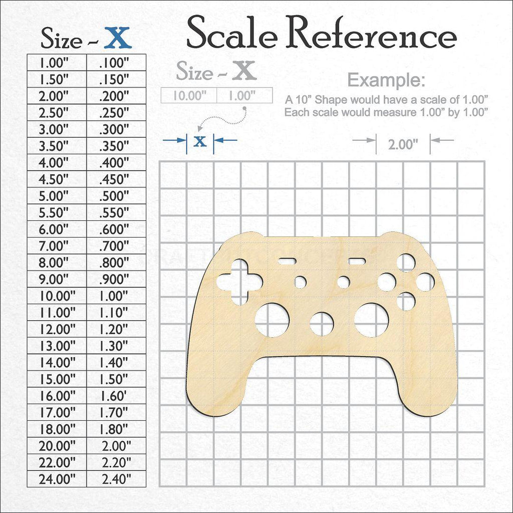 A scale and graph image showing a wood Game Controller craft blank