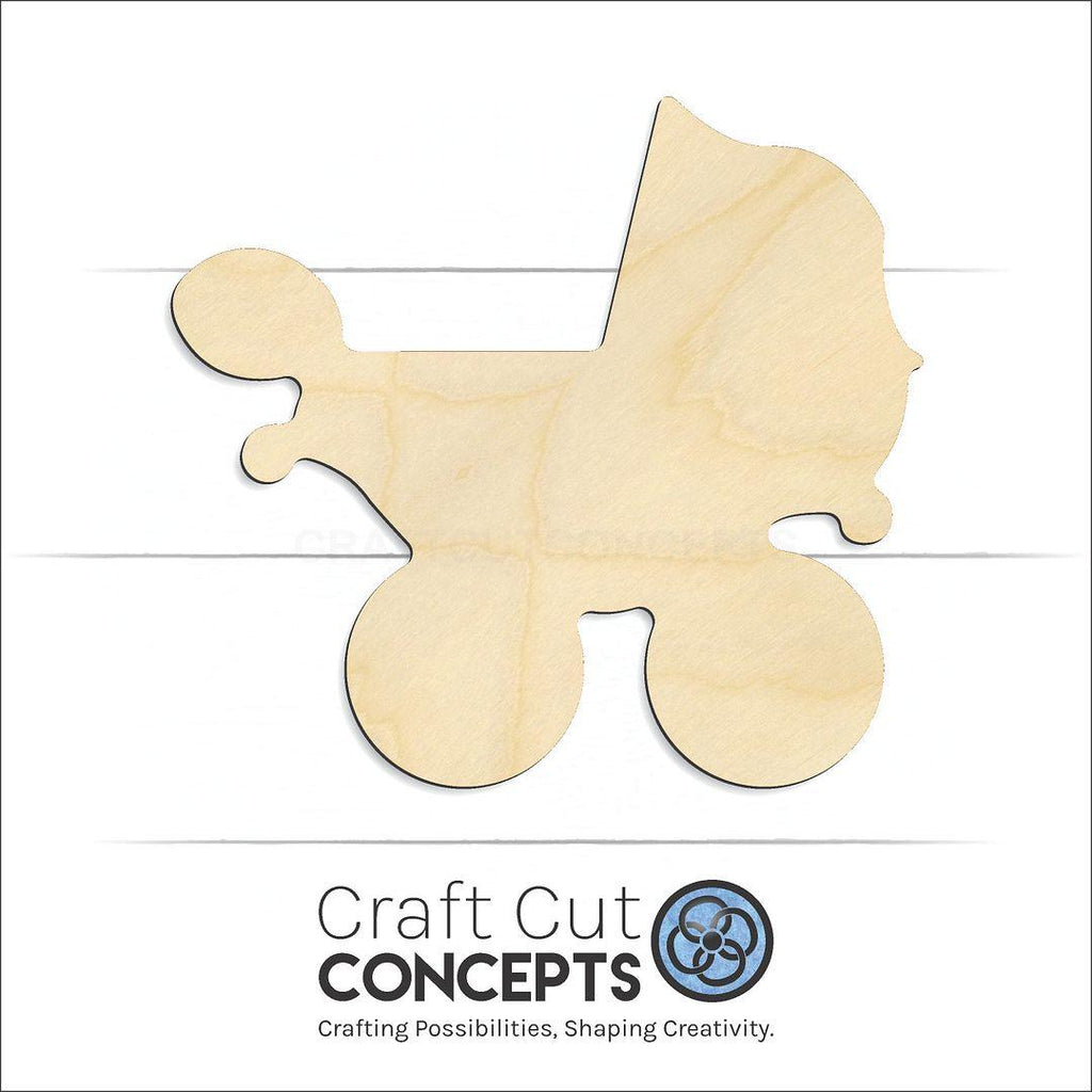 Craft Cut Concepts Logo under a wood Baby Carridge craft shape and blank