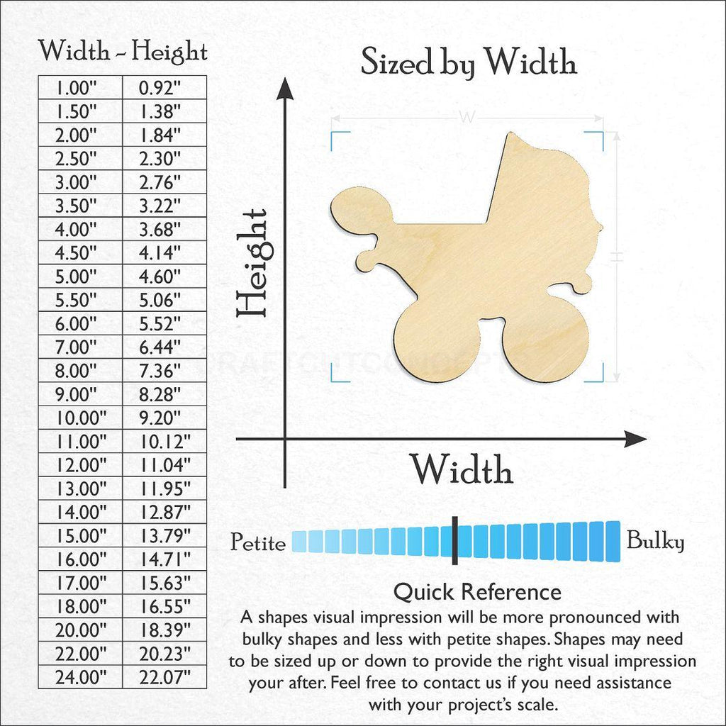 Sizes available for a laser cut Baby Carridge craft blank