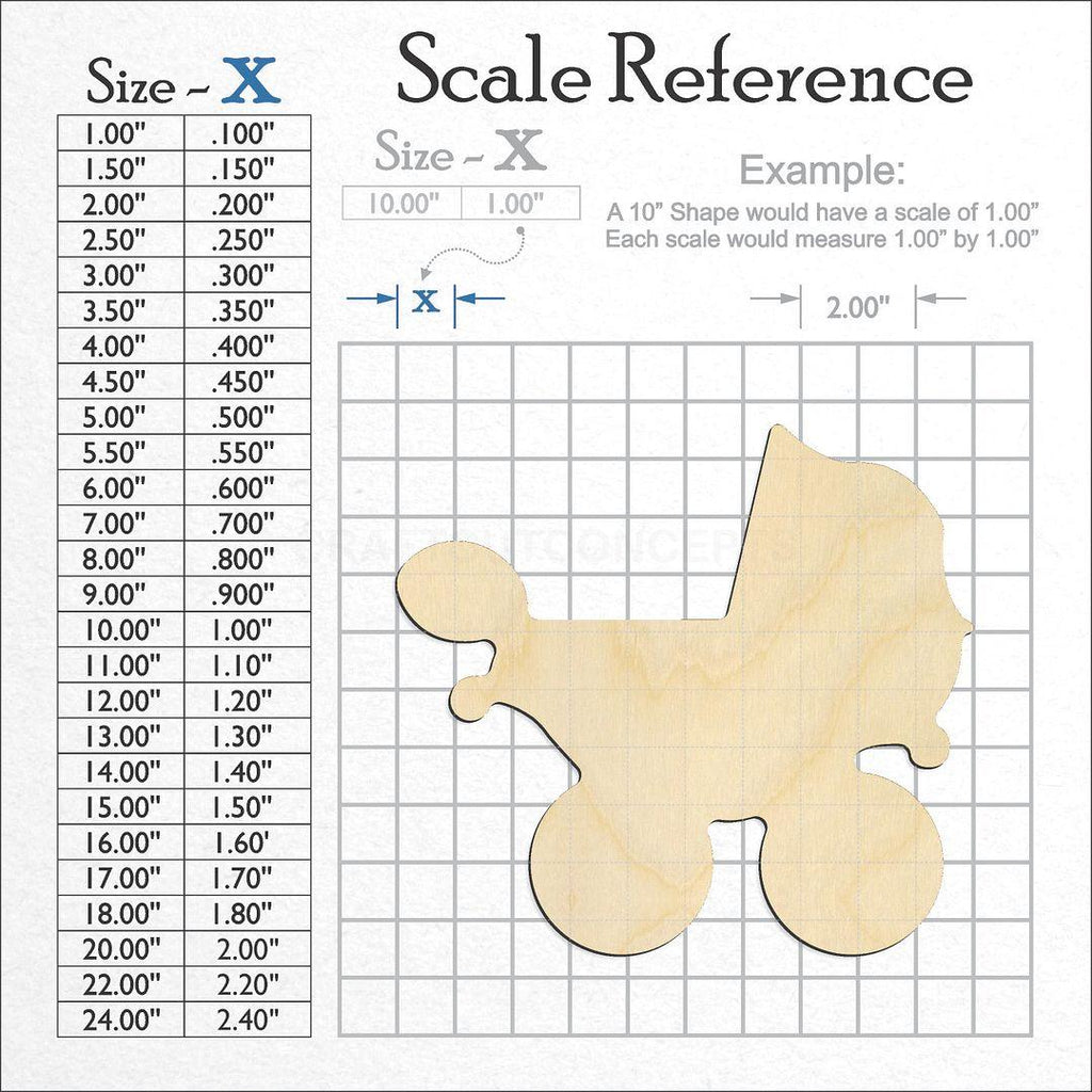 A scale and graph image showing a wood Baby Carridge craft blank