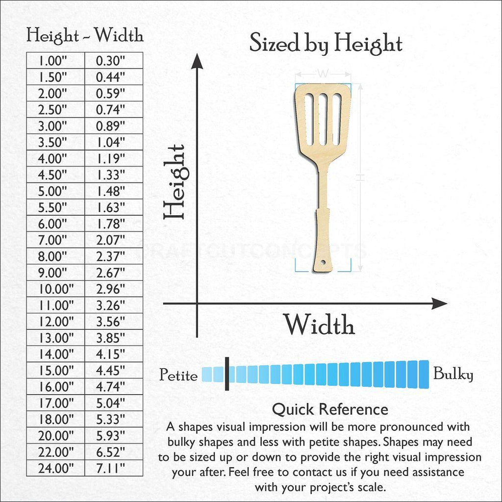 Sizes available for a laser cut Spatula craft blank