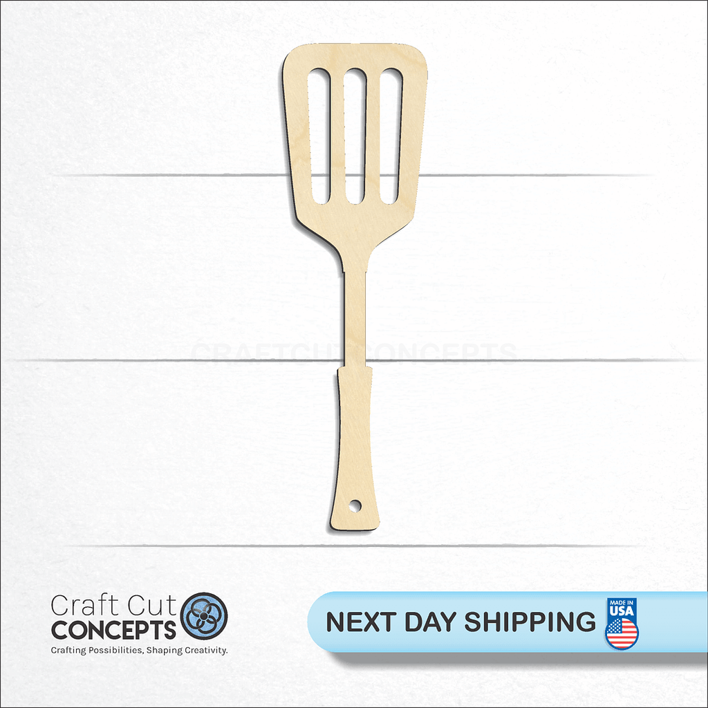 Craft Cut Concepts logo and next day shipping banner with an unfinished wood Spatula craft shape and blank