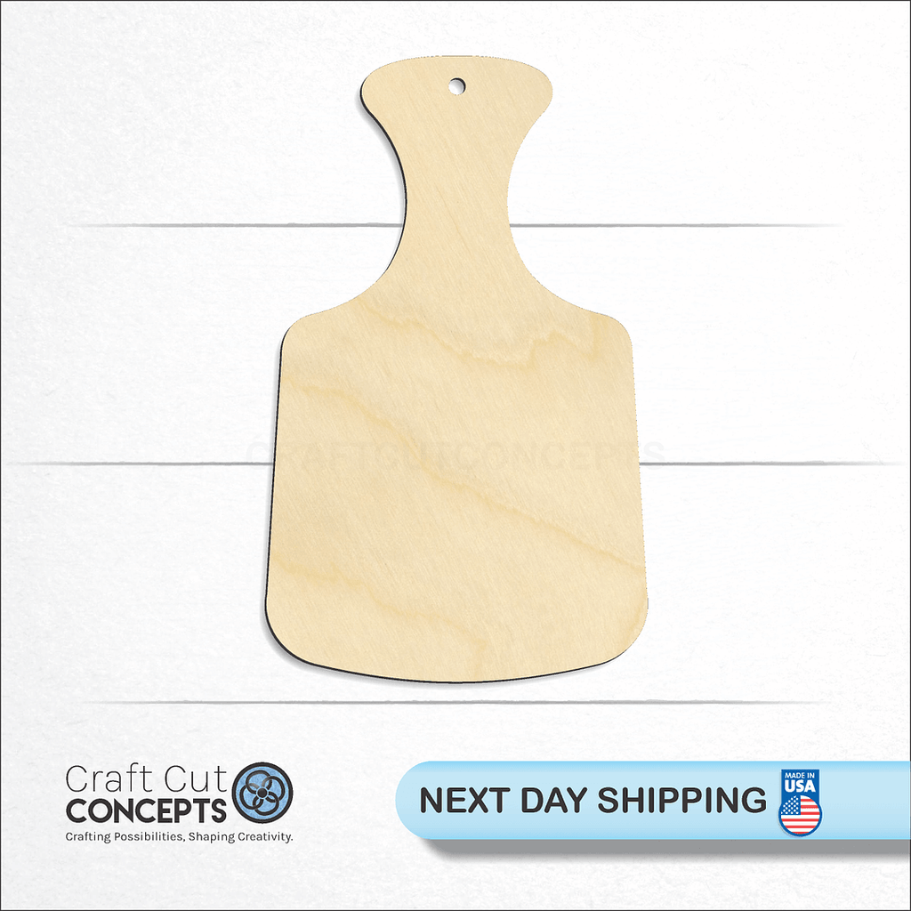 Craft Cut Concepts logo and next day shipping banner with an unfinished wood Cutting Board craft shape and blank