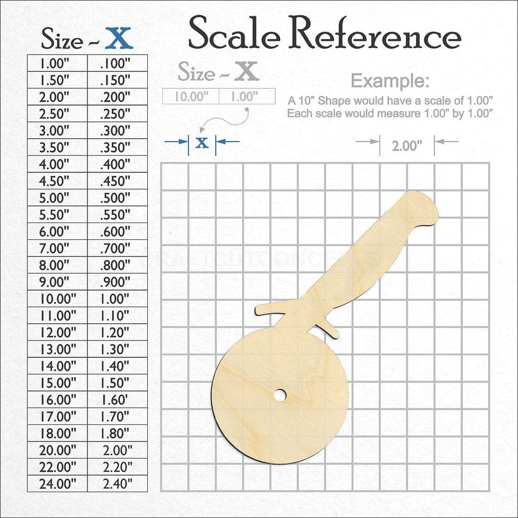 A scale and graph image showing a wood Pizza Cutter craft blank