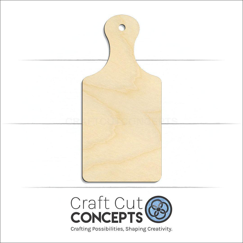 Craft Cut Concepts Logo under a wood Cutting Board craft shape and blank