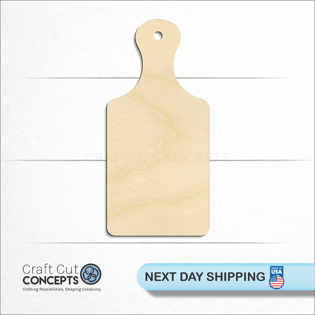 Craft Cut Concepts logo and next day shipping banner with an unfinished wood Cutting Board craft shape and blank