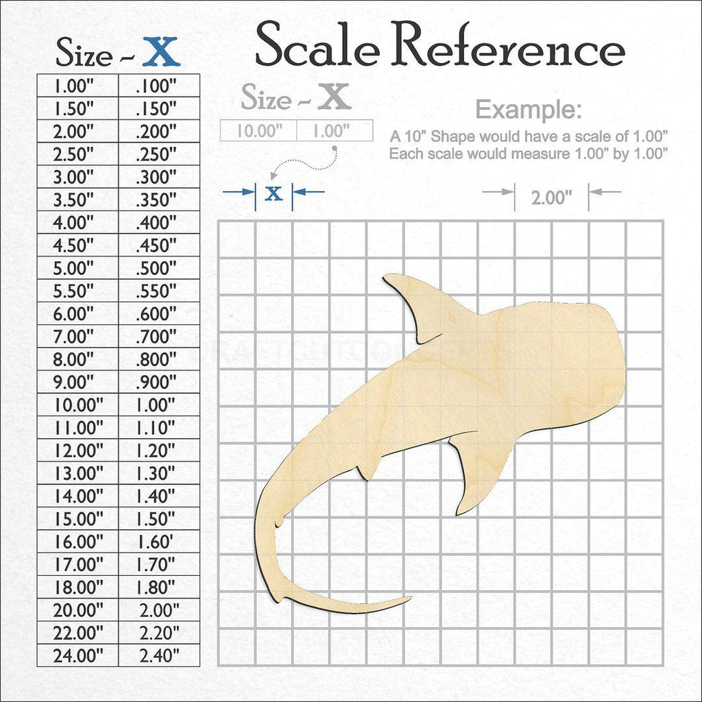 A scale and graph image showing a wood Whale Shark craft blank