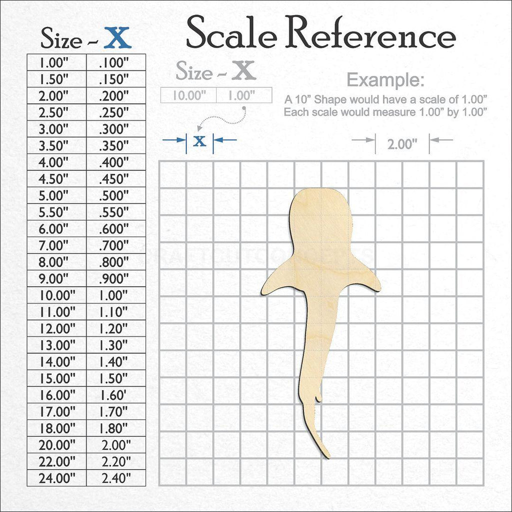 A scale and graph image showing a wood Whale Shark craft blank