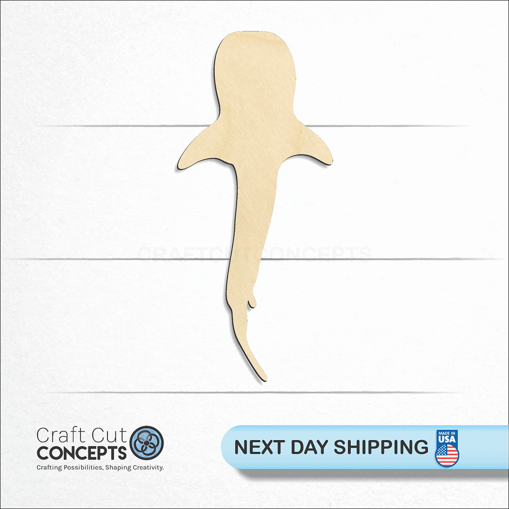 Craft Cut Concepts logo and next day shipping banner with an unfinished wood Whale Shark craft shape and blank