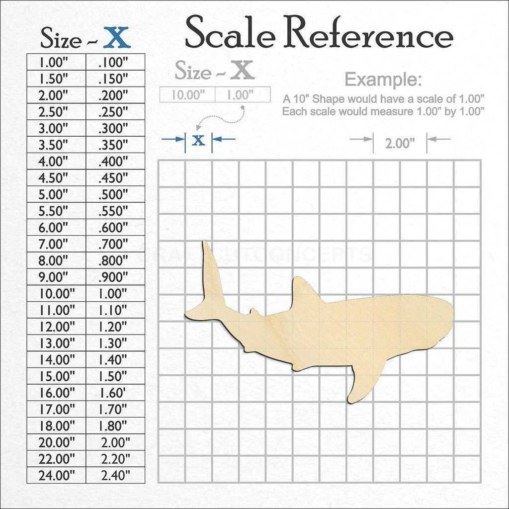 A scale and graph image showing a wood Whale Shark craft blank